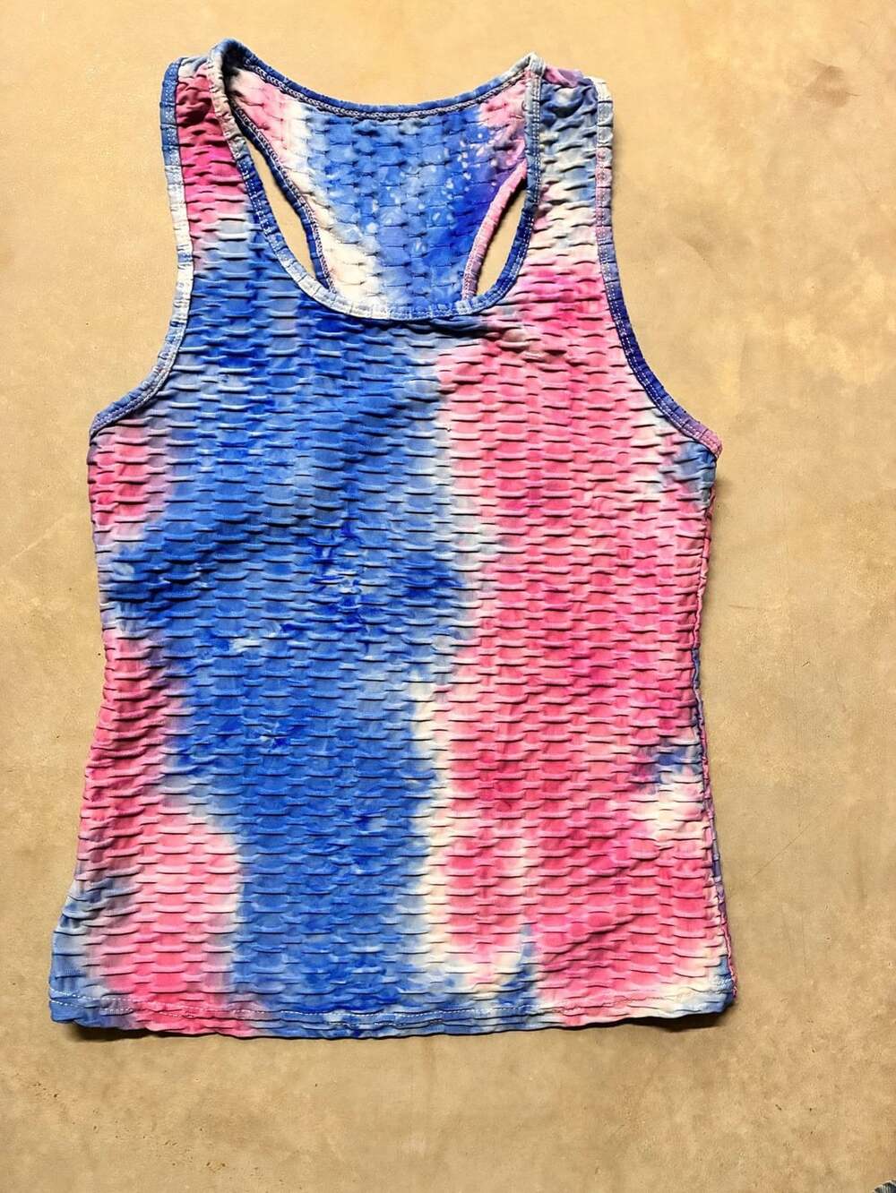 Textured Crinkle Tie Dye Tank Top Blue Pink Size L